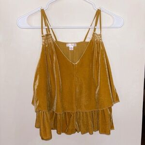 Xhilaration velour tank top boho peasant Size XS Mustard Yellow Elastic